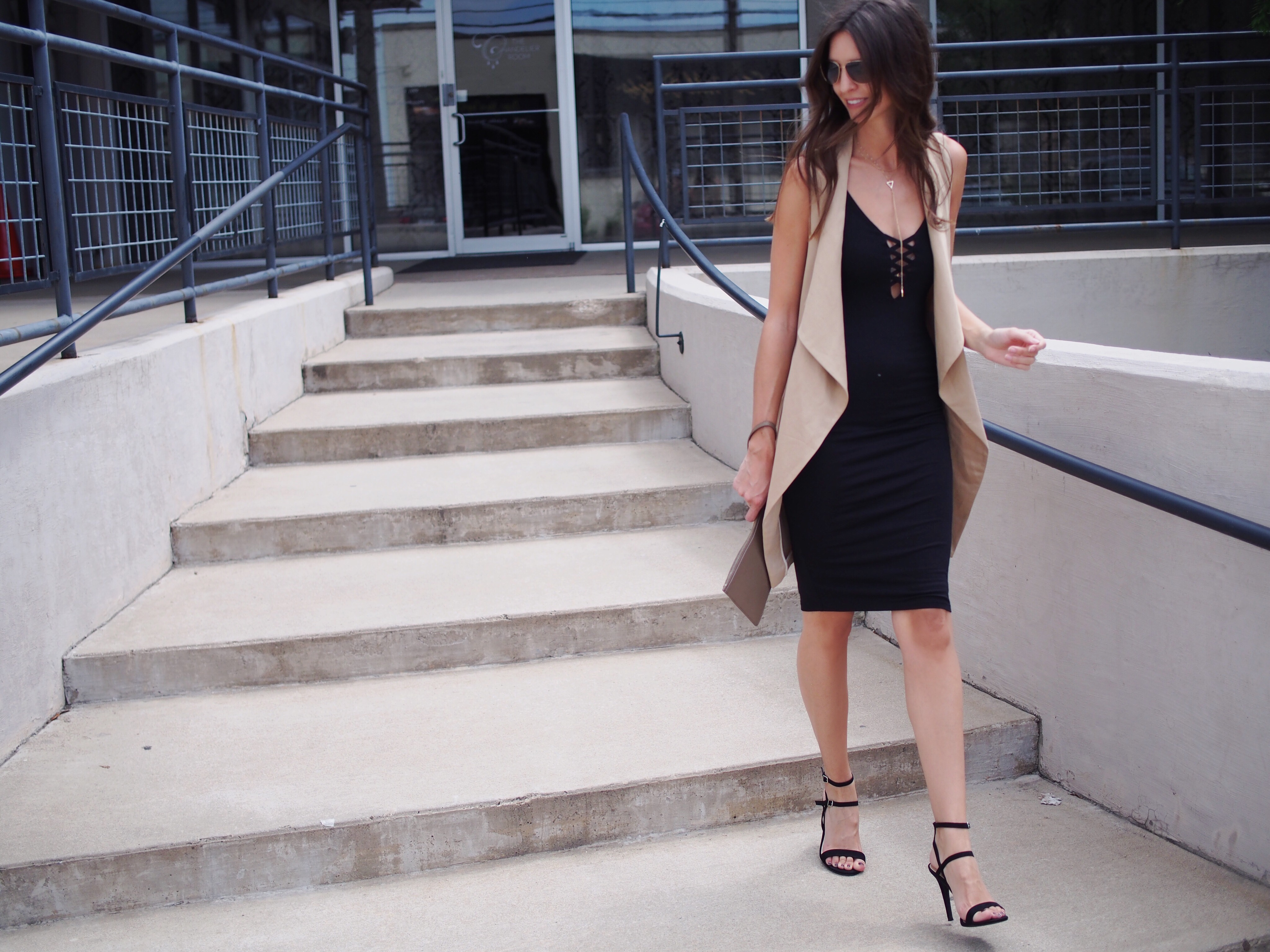 Zara-vest-and-black-dress-